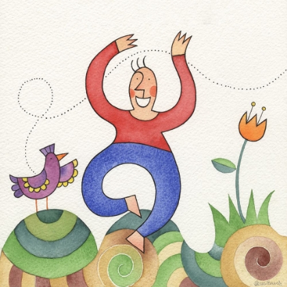 Picture of HAPPY DANCING MAN WITH BIRD AND FLOWER