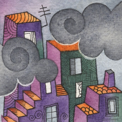 Picture of MULTICOLOURED HOUSES WITH GREY CLOUDS