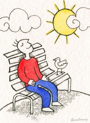 Picture of MAN SITTING ON A BENCH ENJOYING SUN