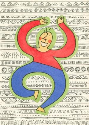 Picture of HAPPY DANCING MAN ON A DECORATED BACKGROUND
