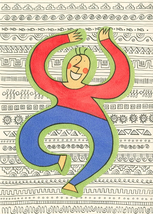 Picture of HAPPY DANCING MAN ON A DECORATED BACKGROUND