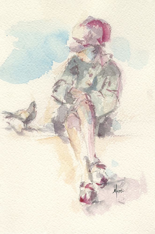 Picture of SITTING GIRL WITH PINK HAT AND A BIRD