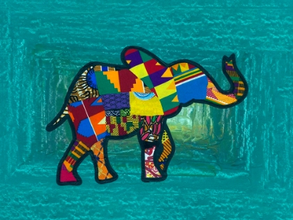 Picture of MULTICOLOURED ELEPHANT ON TOURQUOISE BACKGROUND