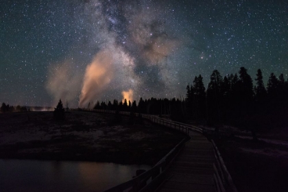 Picture of MILKY WAY AND CASTLE GEYSER OVER THE FIREHOLE RIVER, YELLOWSTONE NATIONAL PARK