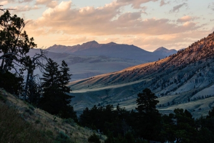Picture of MONITOR PEAK SUNSET FROM MAMMOTH HOT SPRINGS, YELLOWSTONE NATIONAL PARK