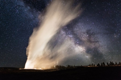Picture of OLD FAITHFUL AND MILKY WAY, YELLOWSTONE NATIONAL PARK