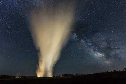 Picture of OLD FAITHFUL AND THE MILKY WAY, YELLOWSTONE NATIONAL PARK