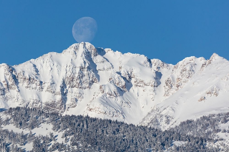 Picture of THE MOON OVER ELECTRIC PEAK, YELLOWSTONE NATIONAL PARK