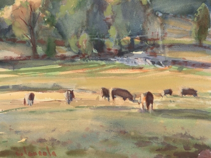 Picture of GRAZING COWS WATERCOLOR