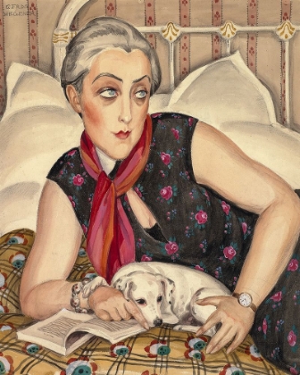 Picture of PORTRAIT OF READING WOMAN WITH DOG