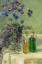 Picture of STILL LIFE WITH BLUE FLOWERS AND TWO BOTTLES ON A TABLE