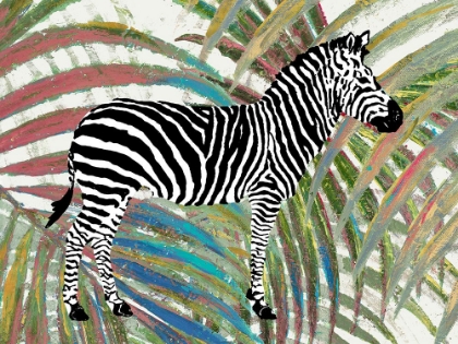Picture of ZEBRA ON MULTICOLORED LEAVES