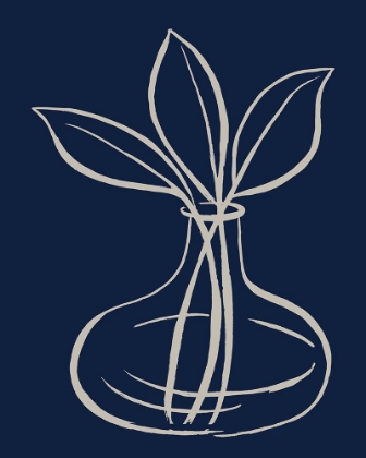 Picture of LINE LEAVES IN VASE ON NAVY I