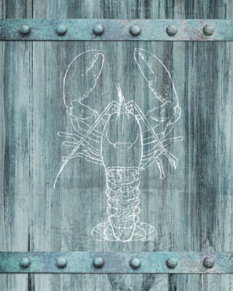 Picture of WHITE LOBSTER PAINTED ON BLUE WOOD