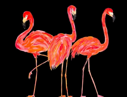 Picture of TRIO OF FLAMINGOS ON BLACK