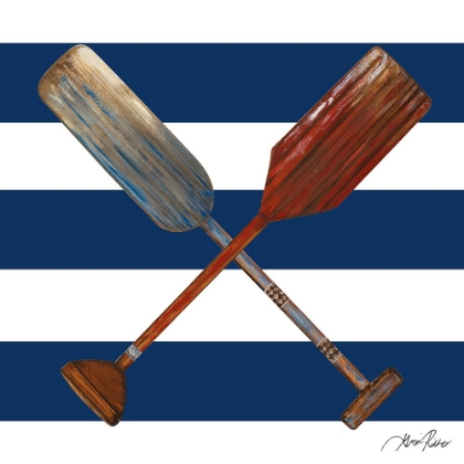 Picture of TWO OARS ON BLUE AND WHITE STRIPES
