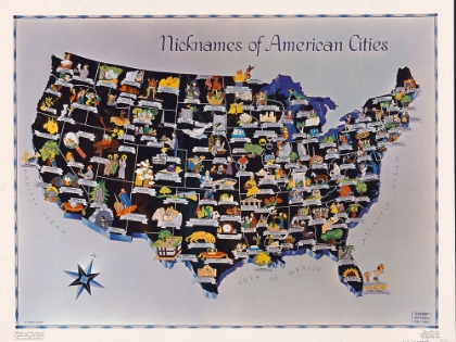 Picture of NICKNAMES OF AMERICAN CITIES ON US MAP 1951