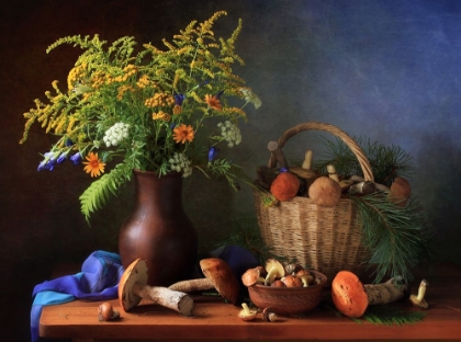 Picture of STILL LIFE WITH MUSHROOMS AND BOUQUET