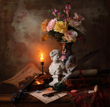 Picture of STILL LIFE WITH BUST AND FLOWERS