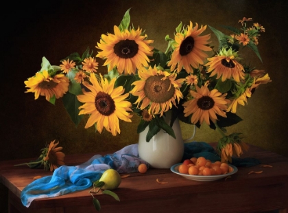 Picture of STILL LIFE WITH SUNFLOWERS AND YELLOW PLUMS