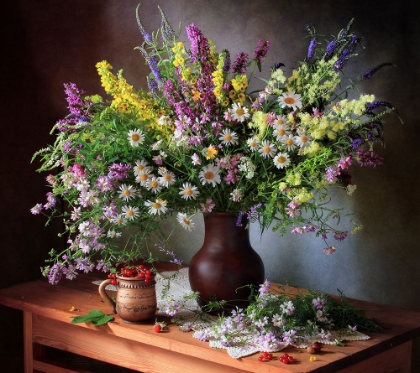 Picture of STILL LIFE WITH WILDFLOWERS AND BERRIES