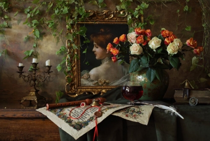 Picture of STILL LIFE WITH FLOWERS AND PICTURE