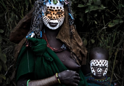 Picture of SURMA TRIBE WOMAN AND HER CHILD - ETHIOPIA.