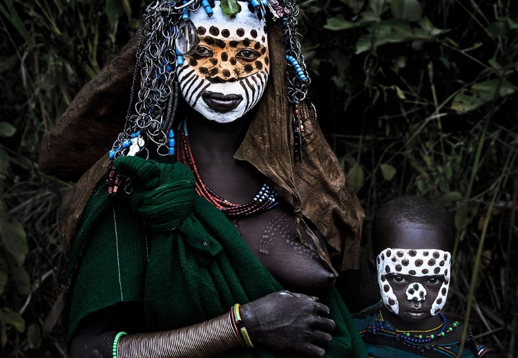 Picture of SURMA TRIBE WOMAN AND HER CHILD - ETHIOPIA.