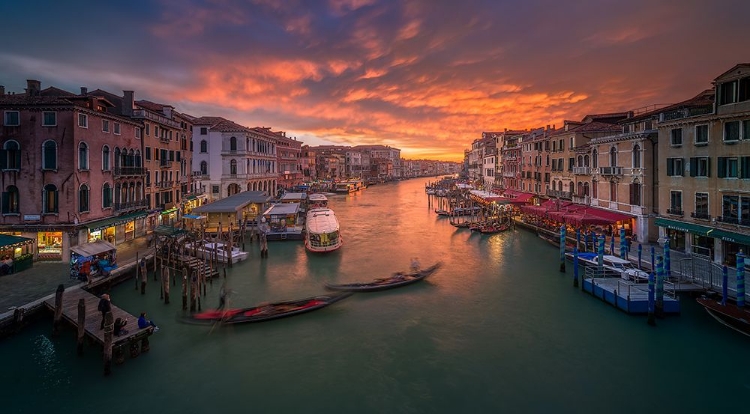 Picture of GRAND CANAL AT SUNSET -VIEW FROM THE RIALTO BRIDGE -VENICE .