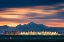 Picture of DENVER INTERNATIONAL AIRPORT IN DUSK WITH LONGS PEAK AS BACKGROUND