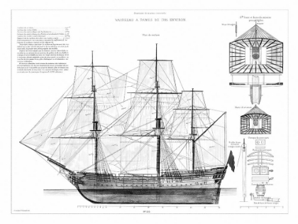Picture of CUSTOM ANTIQUE SHIP BLUEPRINT IN B&W IV