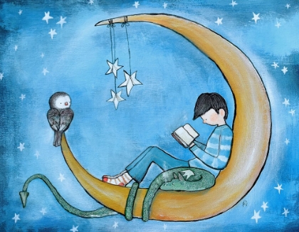 Picture of BOY READING ON MOON