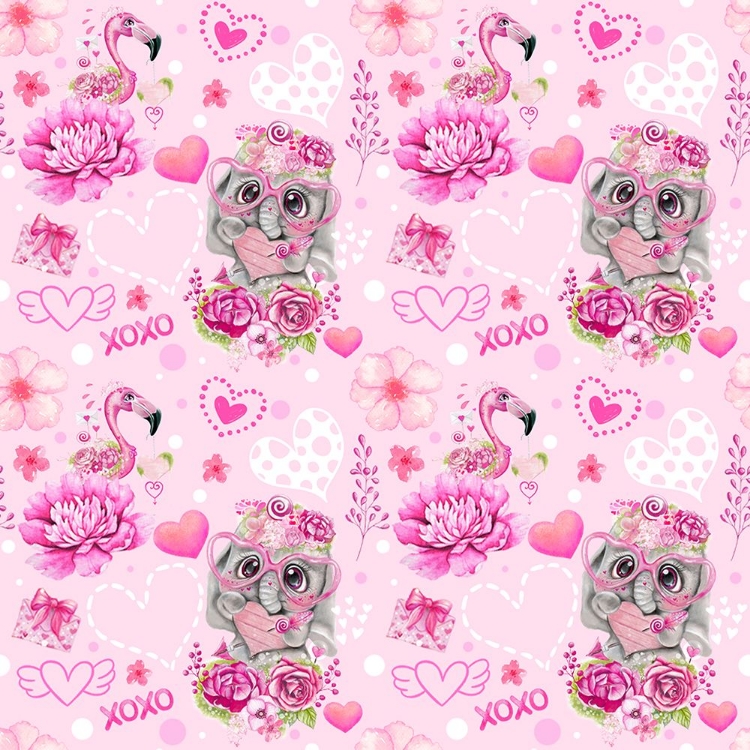 Picture of PINK VALENTINE ELEPHANT AND FLAMINGO PATTERN