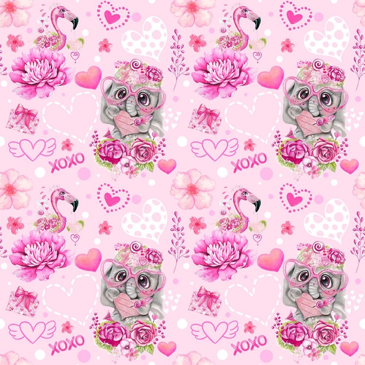 Picture of PINK VALENTINE ELEPHANT AND FLAMINGO PATTERN