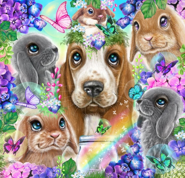 Picture of BASSET HOUND BUNNIES N BUTTERFLIES