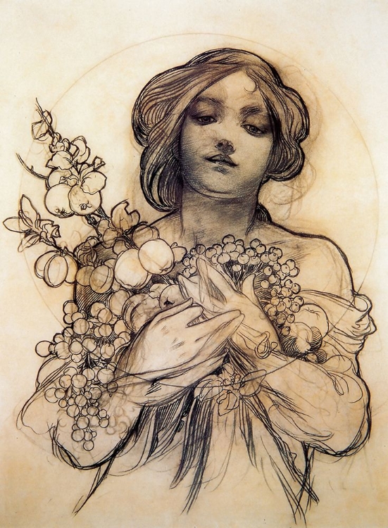 Picture of MUCHA STUDY OF WOMAN WITH FRUIT