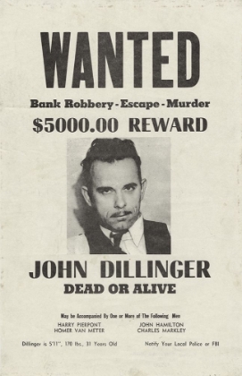 Picture of JOHN DILLINGER WANTED POSTER