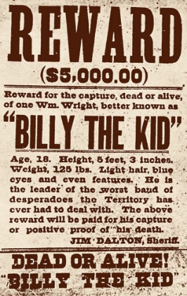 Picture of REWARD BILLY THE KID