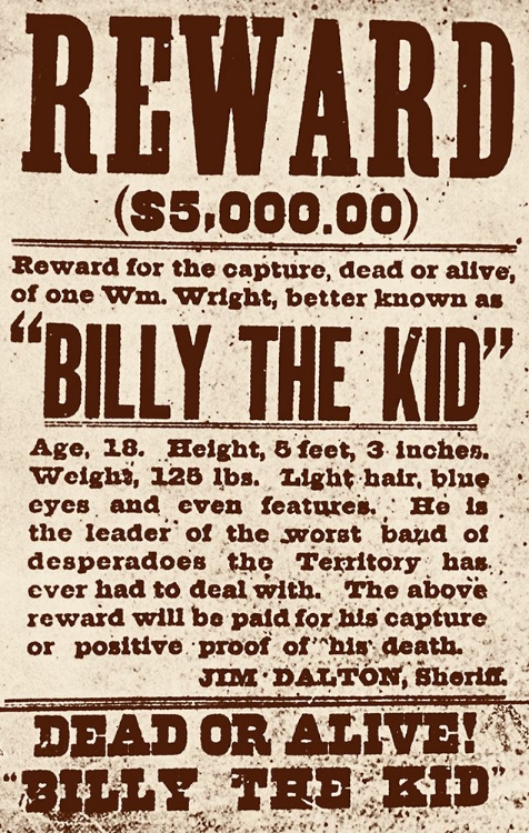 Picture of REWARD BILLY THE KID