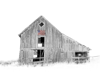 Picture of OLD BARN US FLAG BLACK AND WHITE