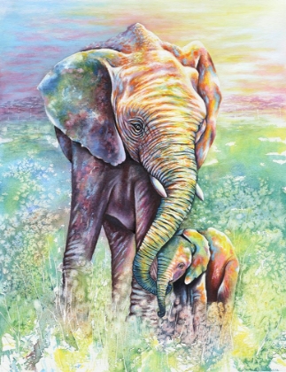 Picture of MOTHER AND BABY ELEPHANT RAINBOW COLORS