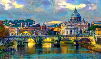 Picture of VATICAN CITY SAINT PETER BASILICA AND BRIDGE BY DAY