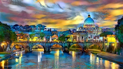 Picture of VATICAN CITY SAINT PETER BASILICA AND BRIDGE BY NIGHT