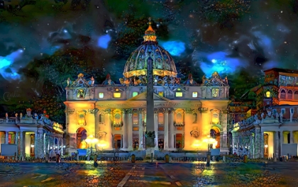 Picture of VATICAN CITY SAINT PETER BASILICA AT NIGHT