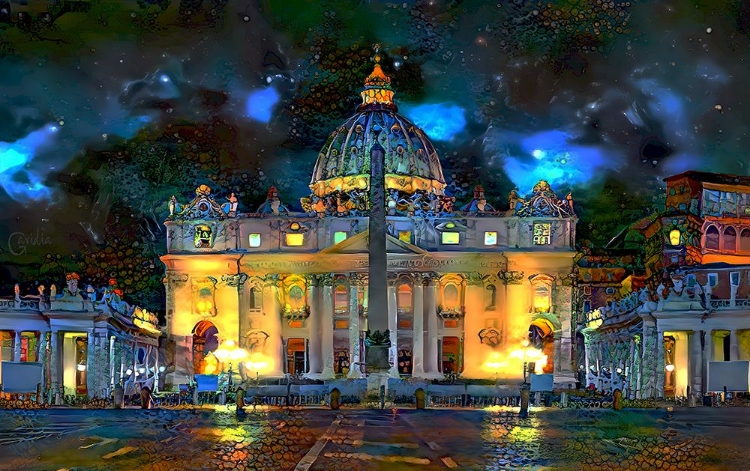 Picture of VATICAN CITY SAINT PETER BASILICA AT NIGHT