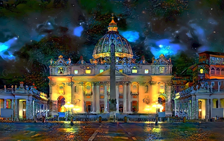 Picture of VATICAN CITY SAINT PETER BASILICA AT NIGHT