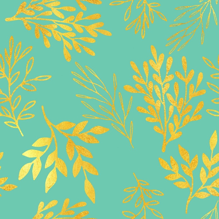 Picture of GOLDEN LEAVES PATTERN AQUAMARINE