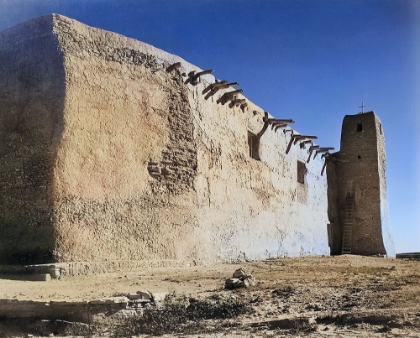 Picture of CHURCH SIDE WALL AND TOWER-ACOMA PUEBLO-NEW MEXICO COLOR