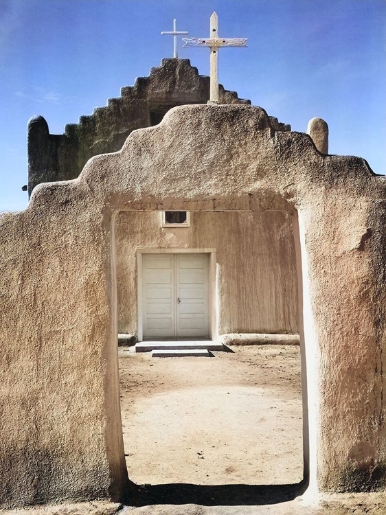 Picture of FRONT VIEW OF ENTRANCE-CHURCH-TAOS PUEBLO NATIONAL HISTORIC LANDMARK COLOR