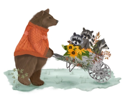 Picture of BEAR AND RACCOONS IN WHEELBARROW